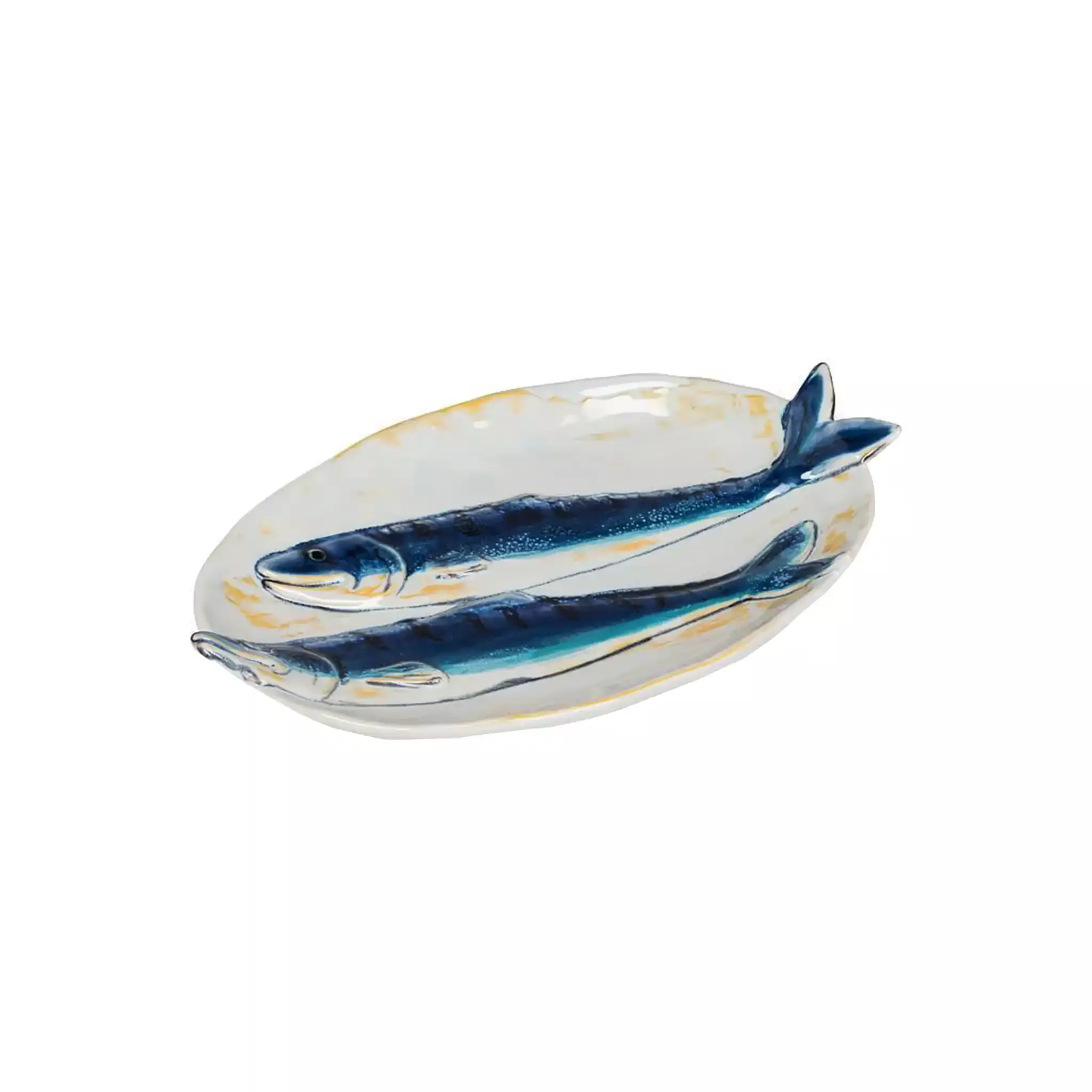 ABBOTT DOUBLE FISH PLATE - BLUE & YELLOW