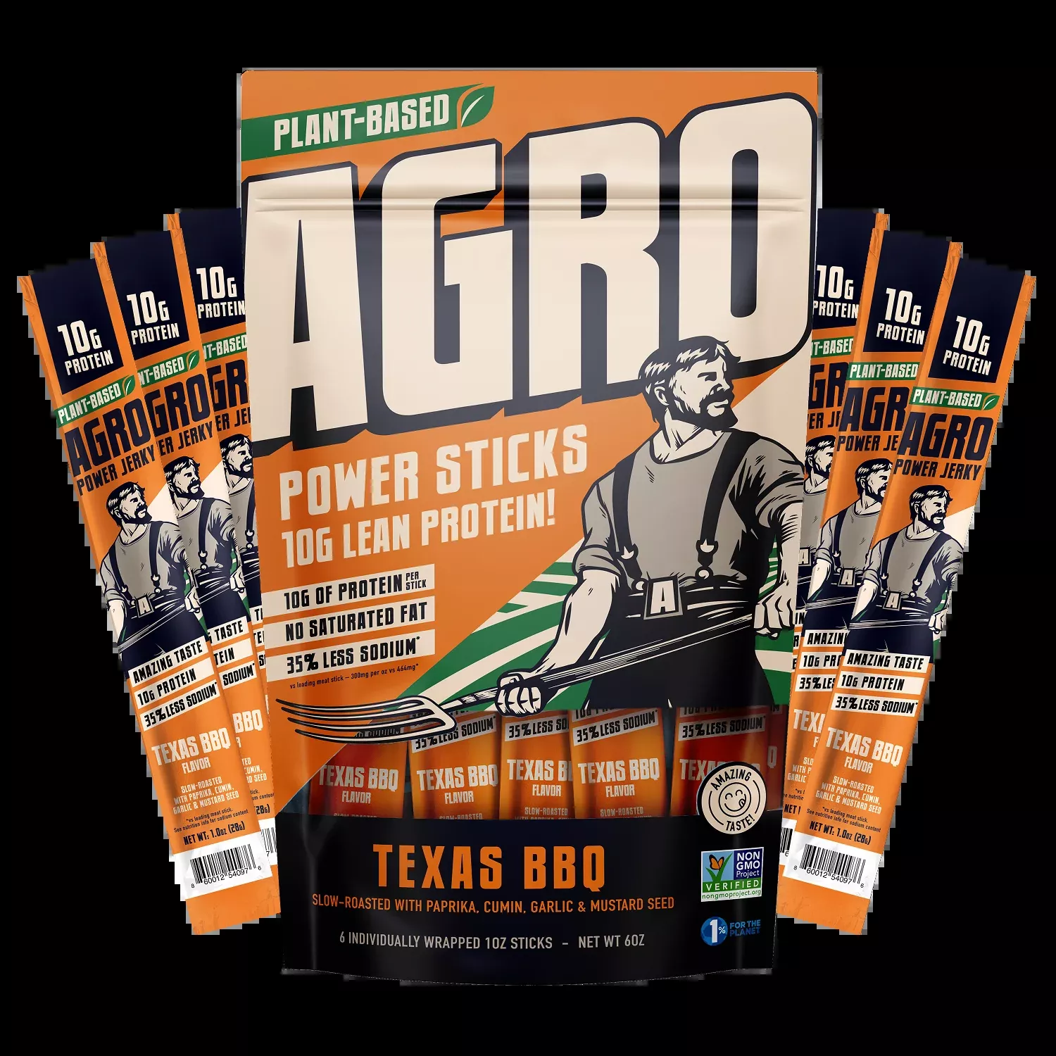 AGRO POWER Jerky Sticks - Texas BBQ. 8 6x1oz Stick Multipacks
