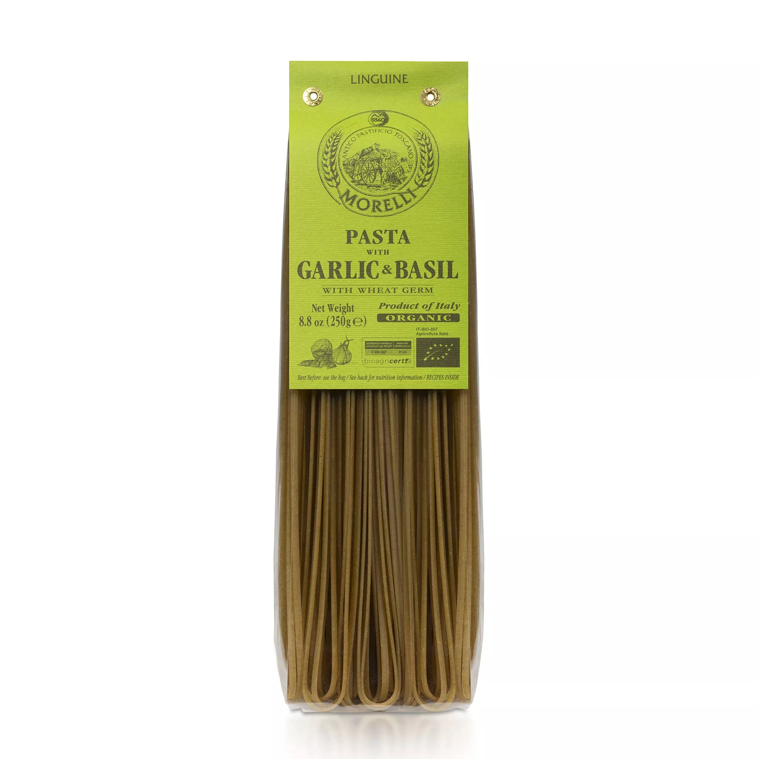 Basil and Garlic Linguine, Organic, Morelli, 8.8 oz