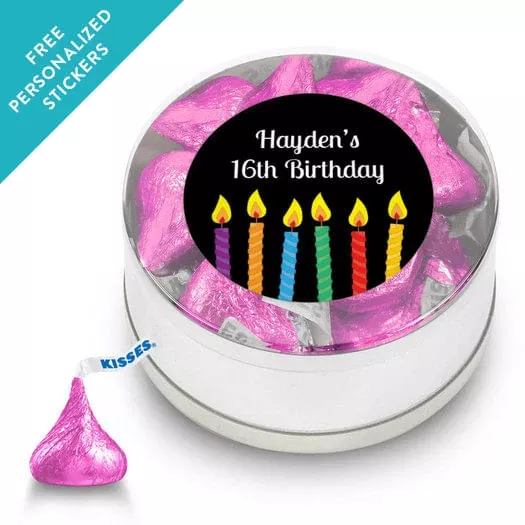 Birthday Personalized Small Silver Plastic Tin Lit Candles (25 Pack)
