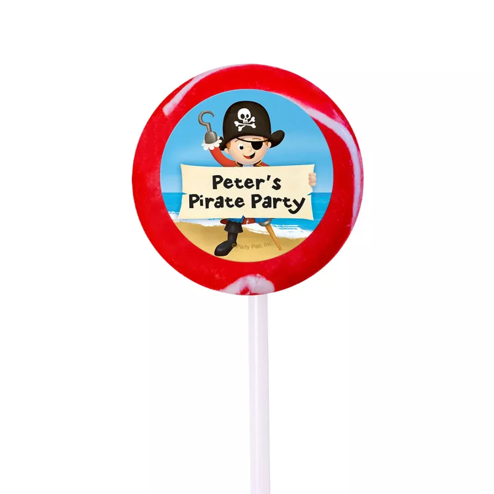 Birthday Personalized Small Swirly Pop Pirate Theme (24 Pack)