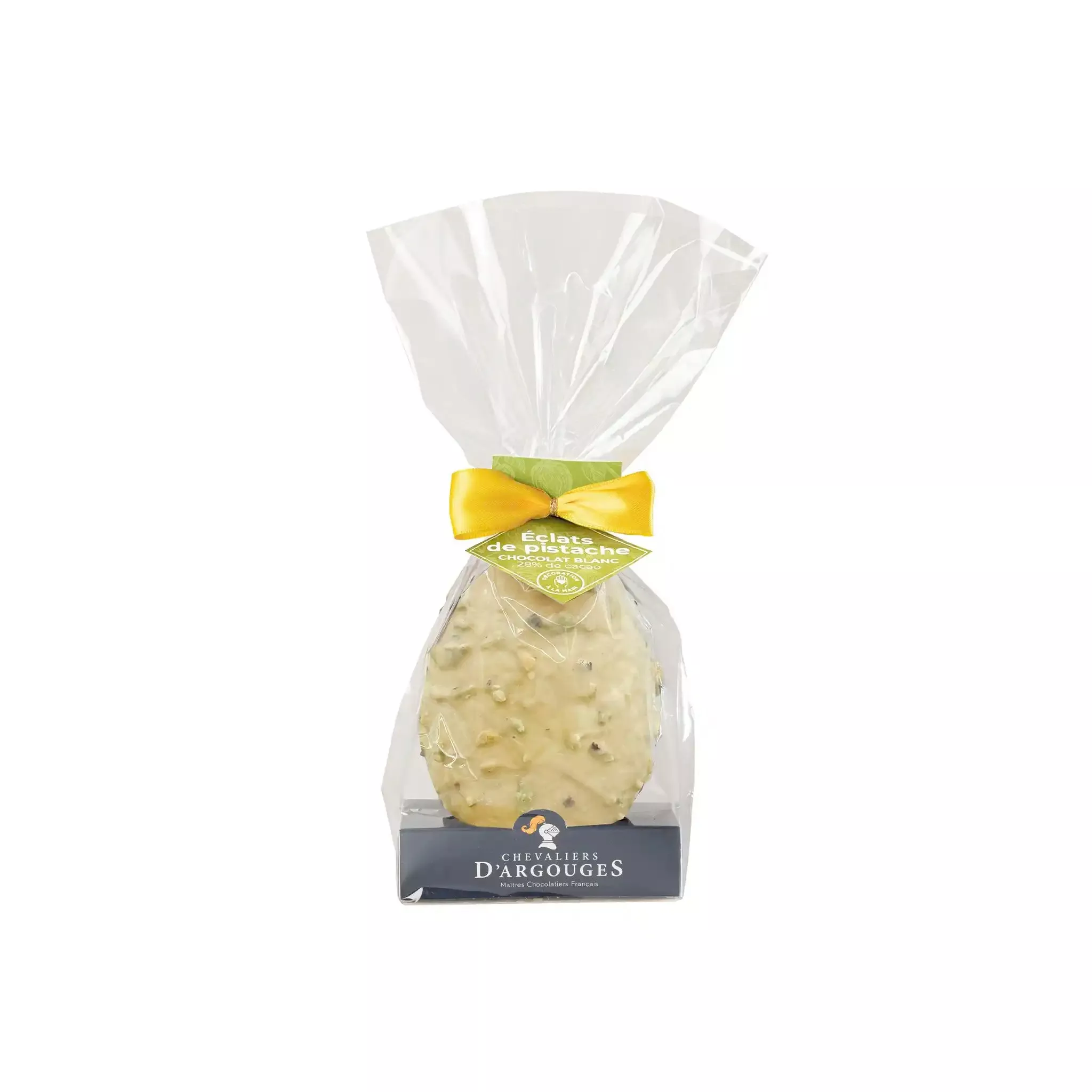 CHEVALIERS D'ARGOUGES WHITE CHOCOLATE EGG WITH PISTACHIO BITS 110g