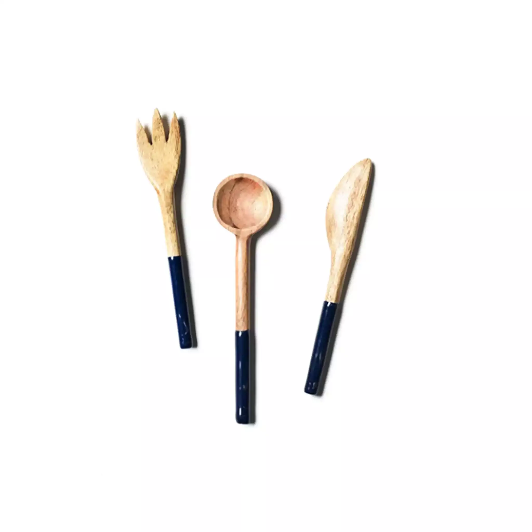 COTON COLORS WOOD APPETIZER UTENSIL 3 PIECE SET NAVY