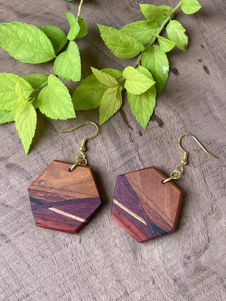 Earrings - Multi Layered Octagonal Wooden