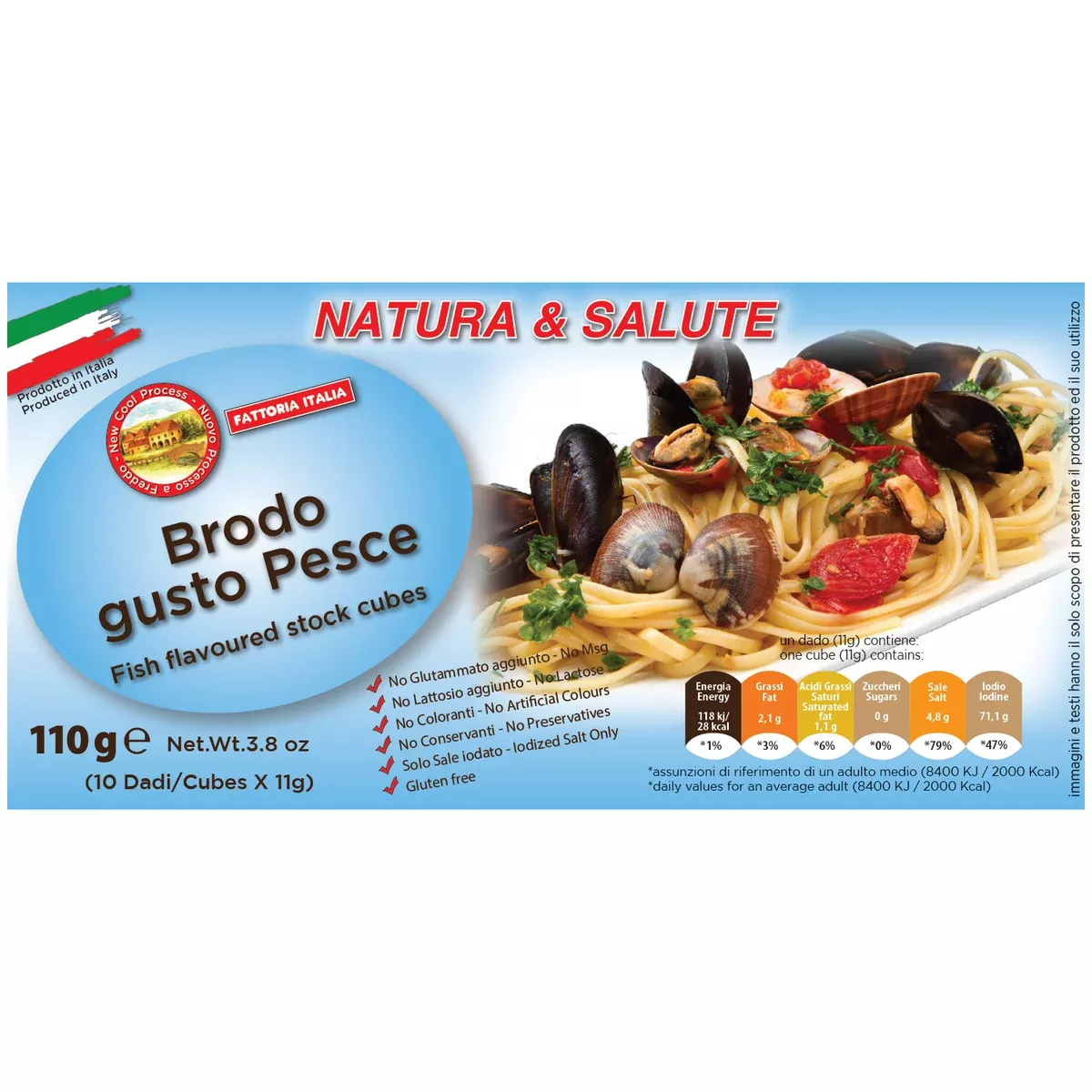 Fattoria Italia Bouillon Cubes: Fish Flavored Stock, 10 cubes, 3.8 oz | 110g