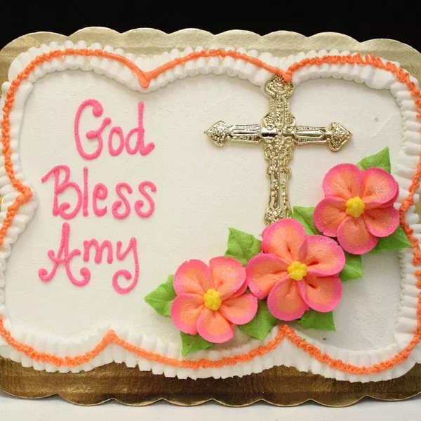 Gold Cross withFlat Flowers Sheet Cake