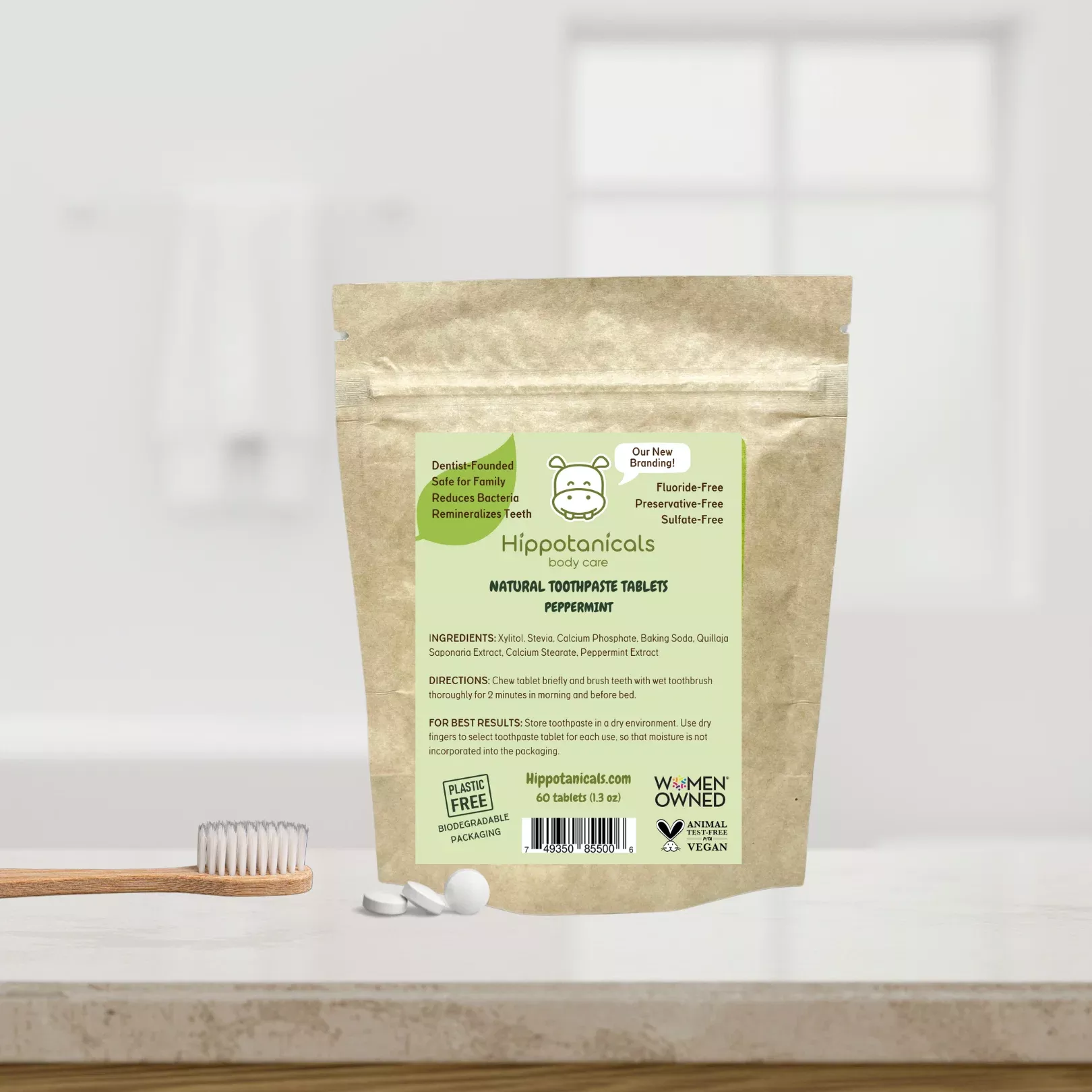 Hippotanicals - Toothpaste Tablets in Compostable Standup Pouch - Peppermint