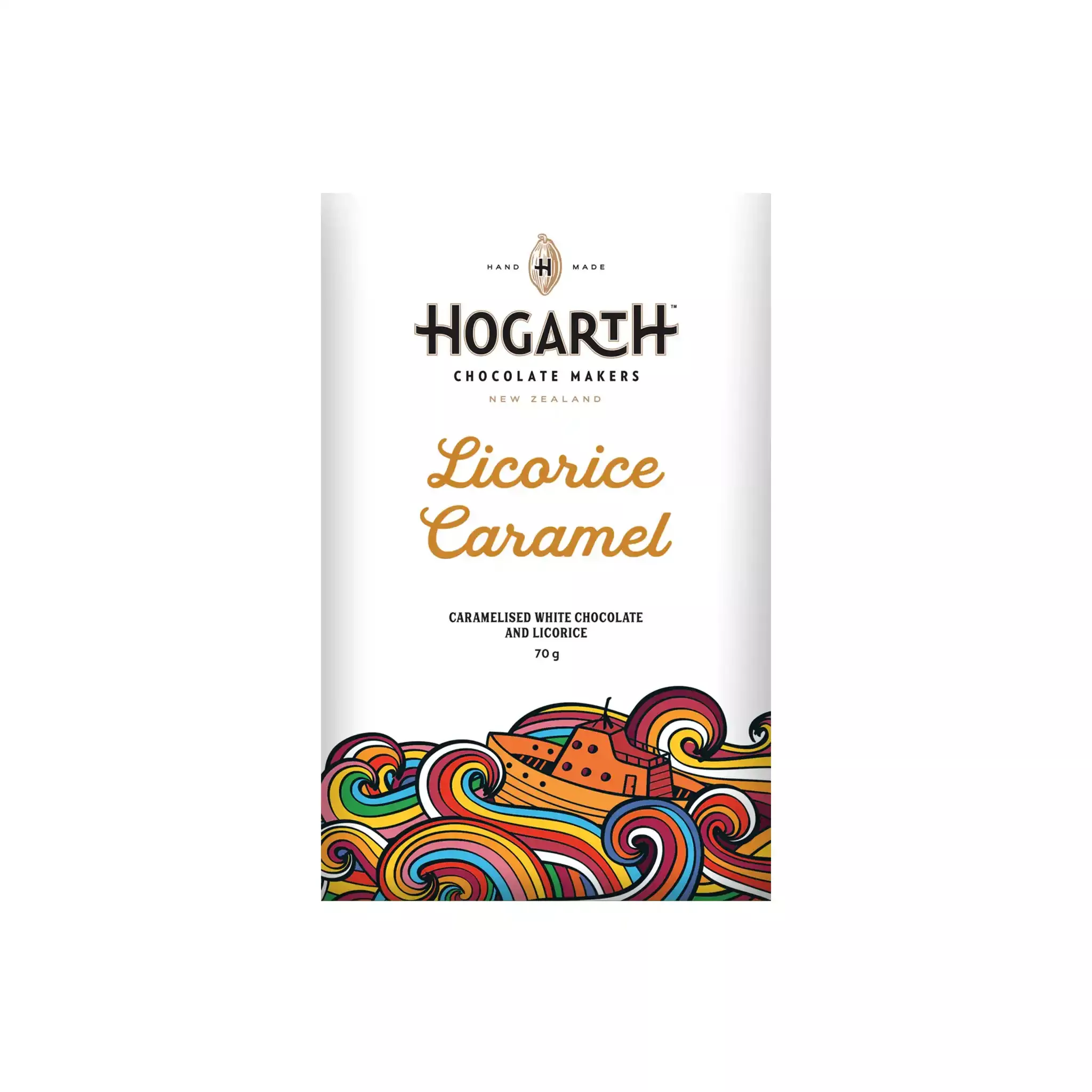 HOGARTH LICORICE & CARAMEL 35% WHITE CHOCOLATE 70g