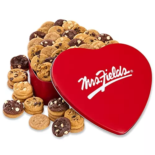 Mrs. Fields – Classic Heart Cookie Tin, Assorted with 60 Nibblers Bite-Sized Cookies in our 5 Signature Cookie Flavors