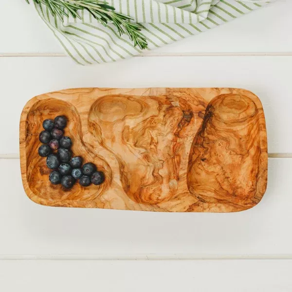 Olivewood Serving Tray 3 Compartment