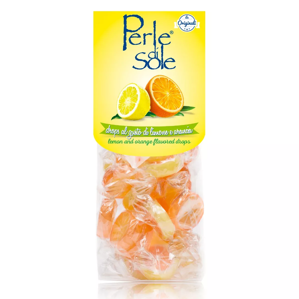 Perle di Sole Assorted Lemon & Orange Drops, Hard Candy, 3.52 Oz- 100g