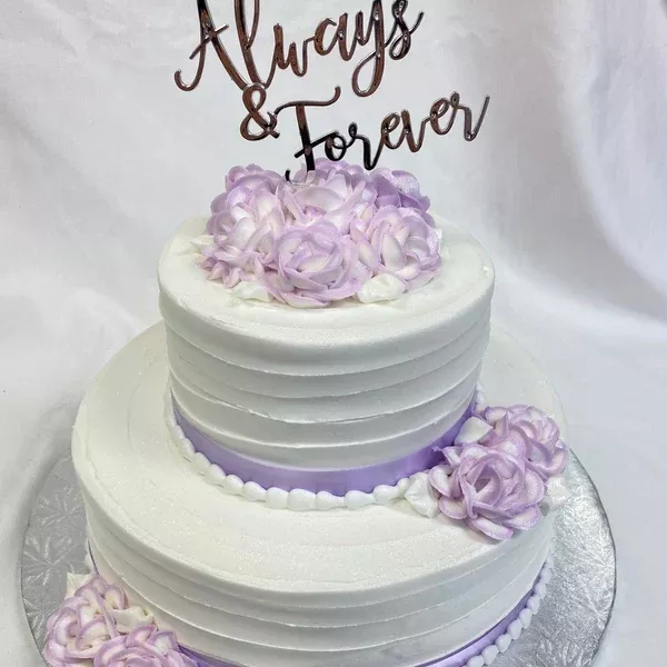 Rose & Ribbon Tiered Cake with Topper