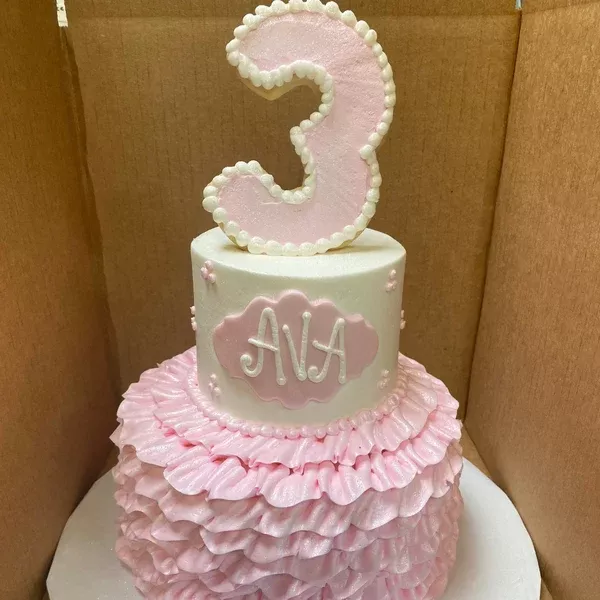 Ruffles & Triple Dot Tiered Cake with Cookie Number
